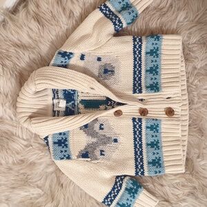 GAP Cream Shawl Collar Cardigan with Blue Pattern
